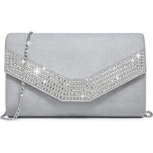 Women's 1-Rhinestone Grey  Evening Bags Formal Party Clutches for Wedding